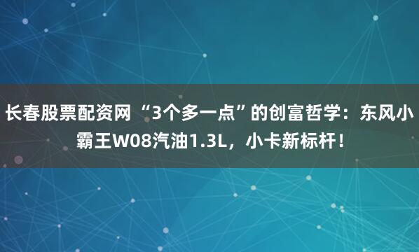 长春股票配资网 “3个多一点”的创富哲学：东风小霸王W08汽油1.3L，小卡新标杆！